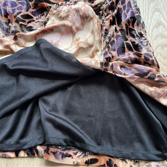 Alberto Makali Velvet Ruched Mini Dress Leopard Print Long Sleeve Size Small - Picture 10 of 12